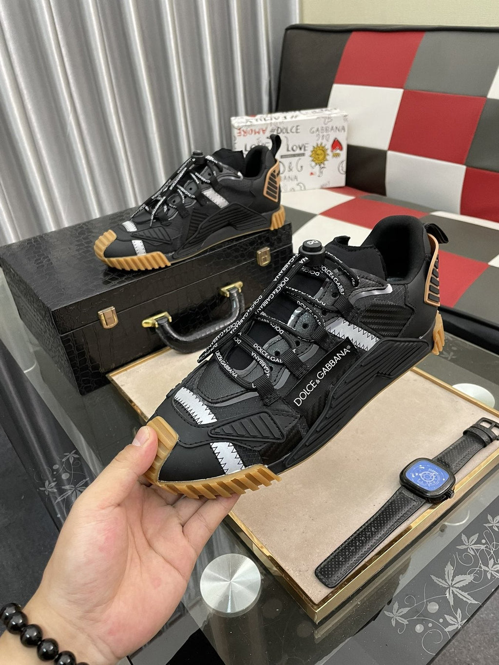 Dolce & Gabbana Black and Gray Lace-Up Sneakers