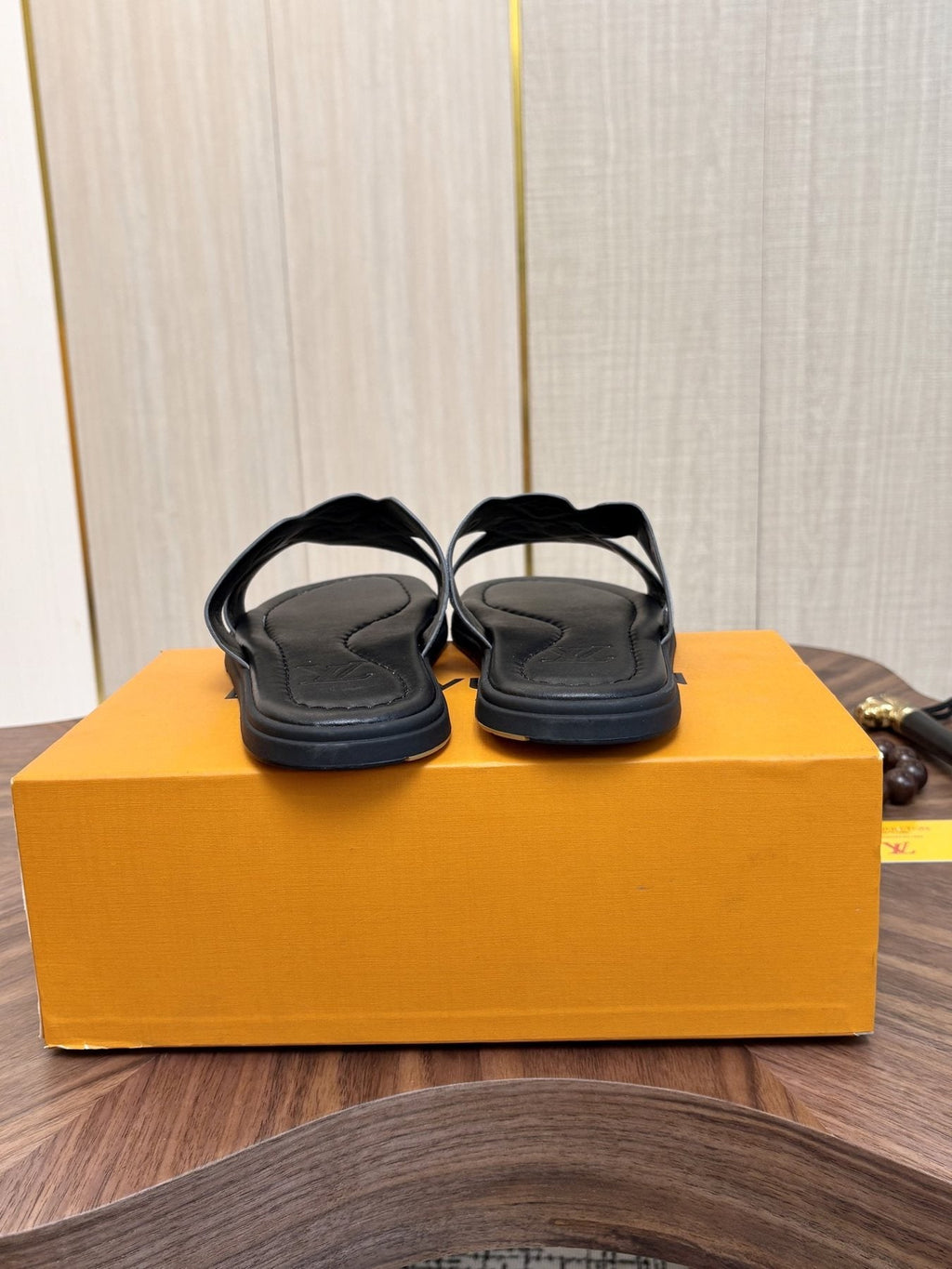 Louis Vuitton Light-Gray Patterned Slide Sandals
