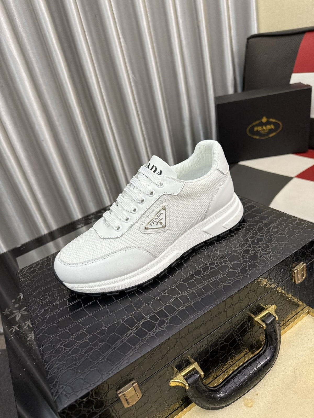 Prada Men's White Textured Low-Top Sneakers