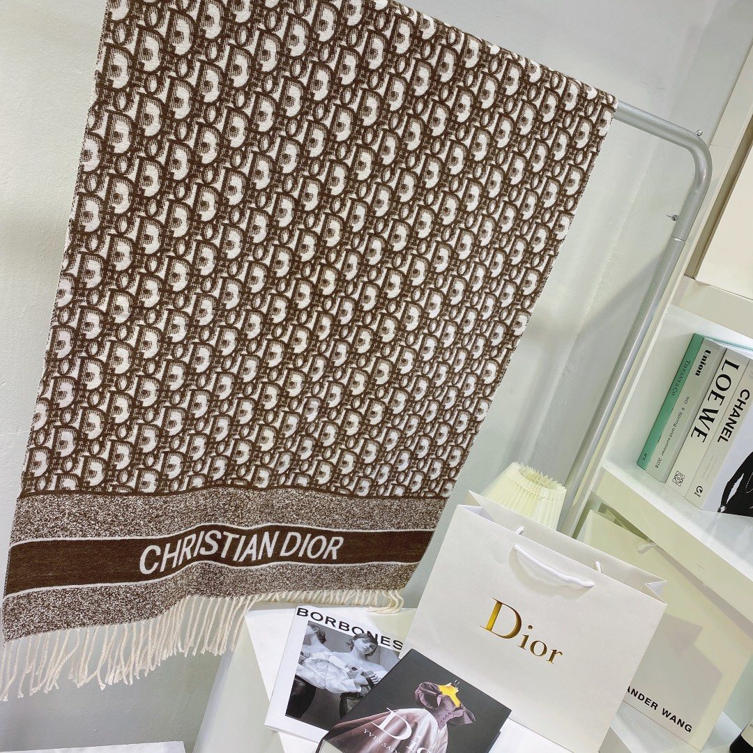 Dior Brown & Ivory Fringed Scarf