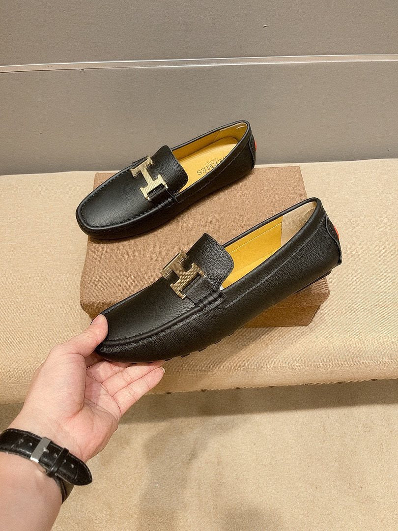 Hermès Black H-Accent Slip-On Loafers