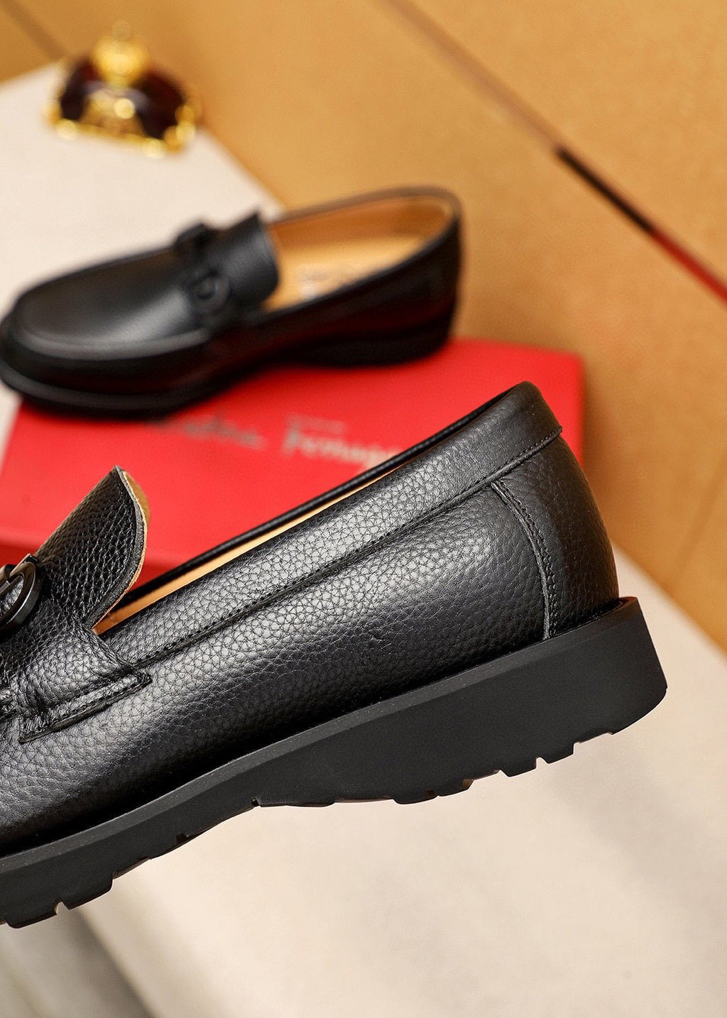 Ferragamo Pebble-Grain Buckle Slip-On Shoes