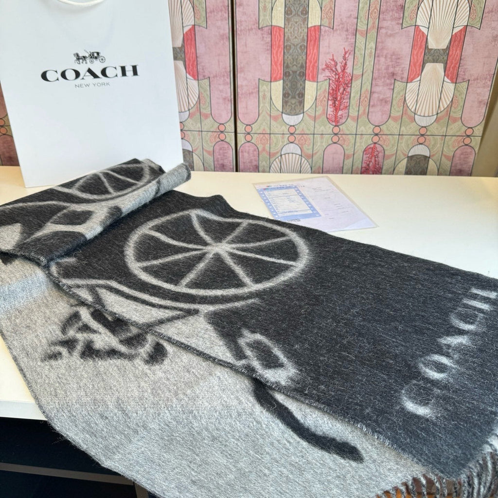 Coach Logo Fringed Wool Scarf