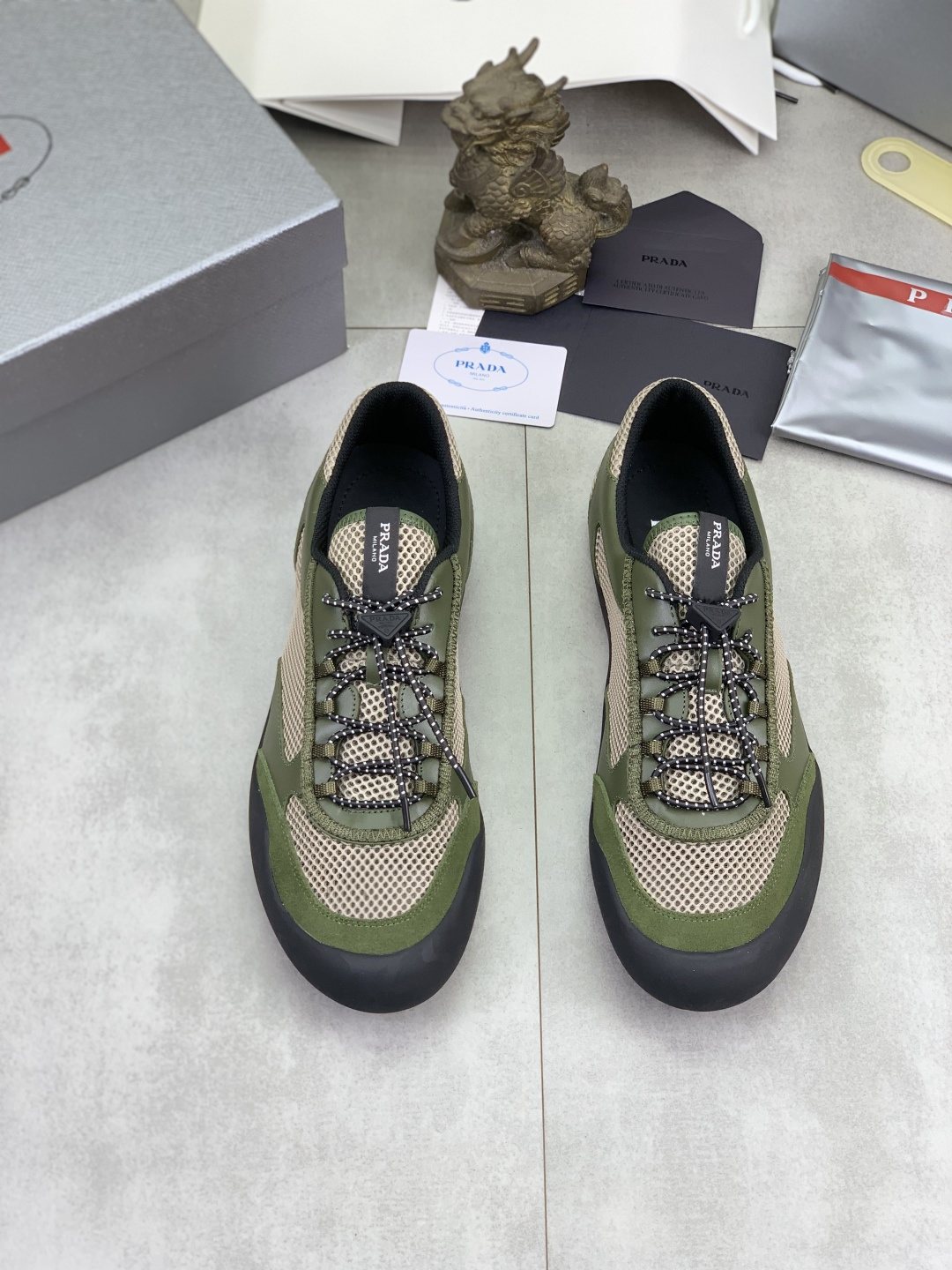 Prada Layered Mesh Lace-Up Sneakers