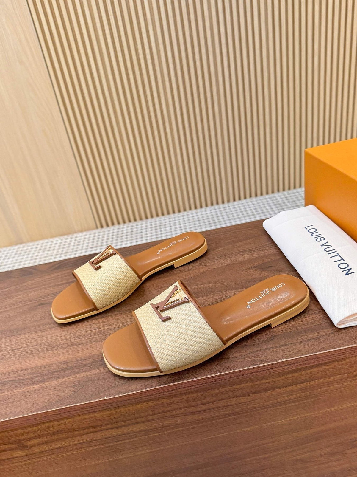 Louis Vuitton Textured Logo Slide Sandals