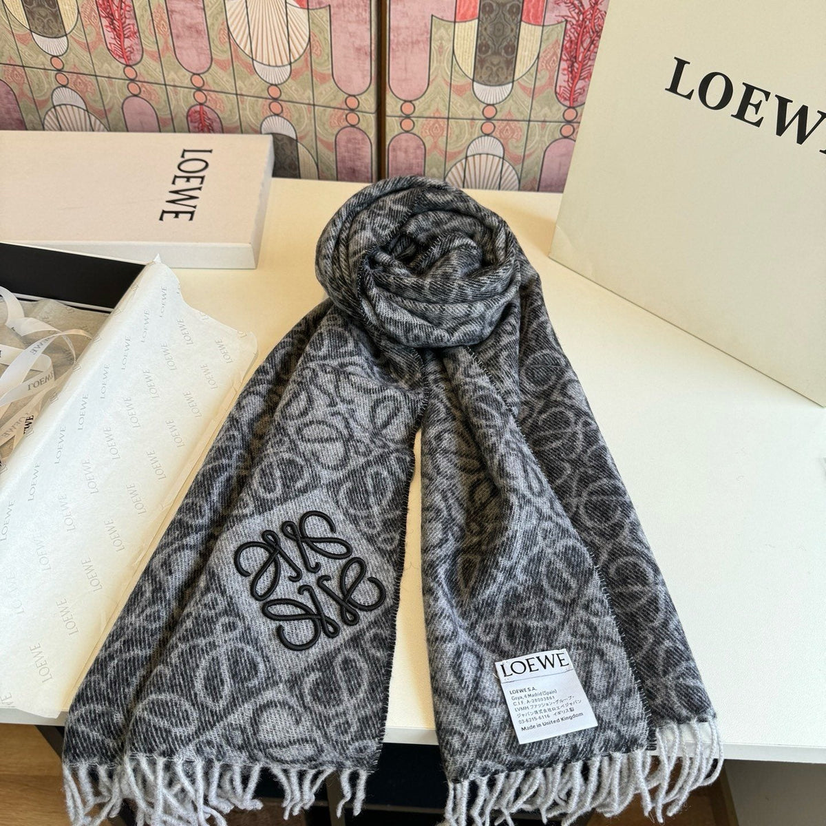 LOEWE Fringed Pattern Scarf