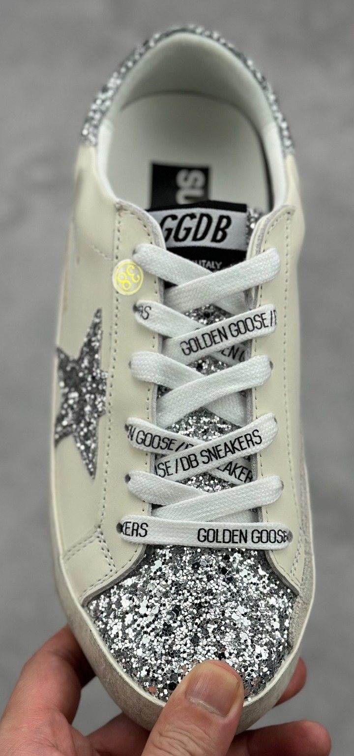 Golden Goose Silver Glitter Low-Top Sneakers