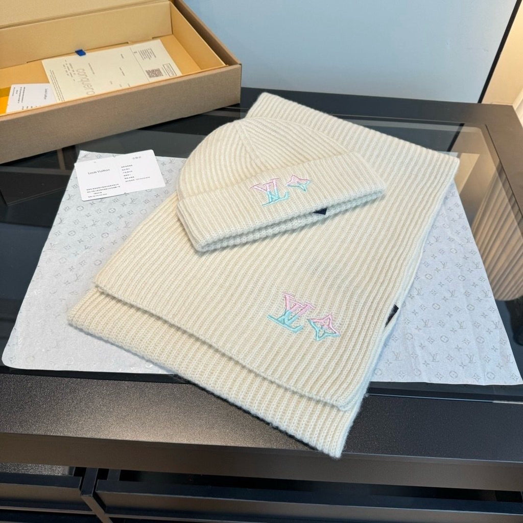 Louis Vuitton Rib-Knit Scarf & Beanie Set