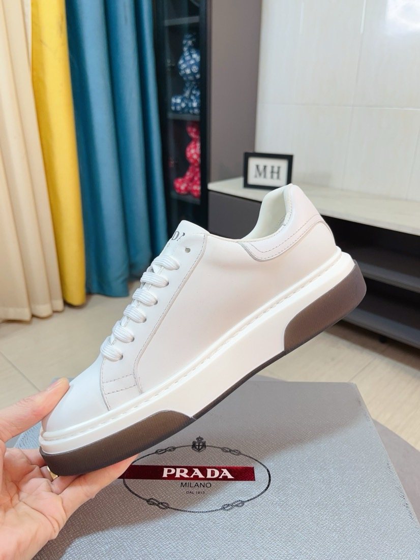 Prada Men's Triangle Patch Low-Top Sneakers - Leather Lining