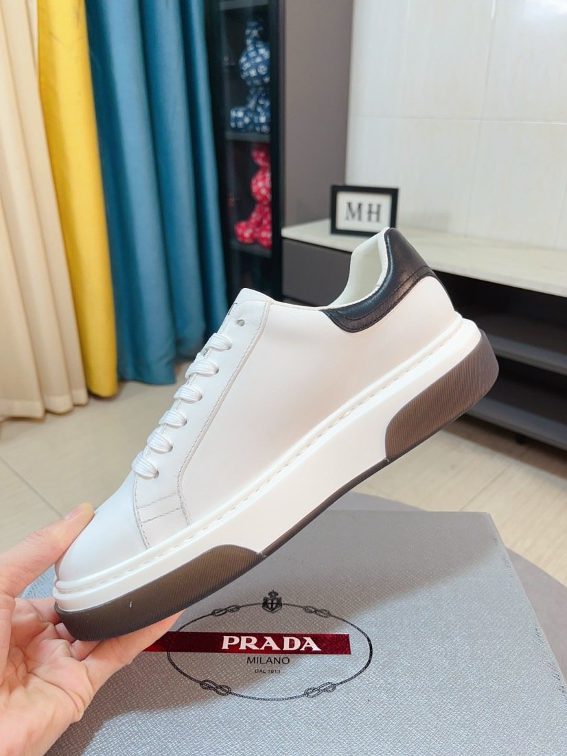 Prada Men's Triangle Patch Low-Top Sneakers - Leather Lining