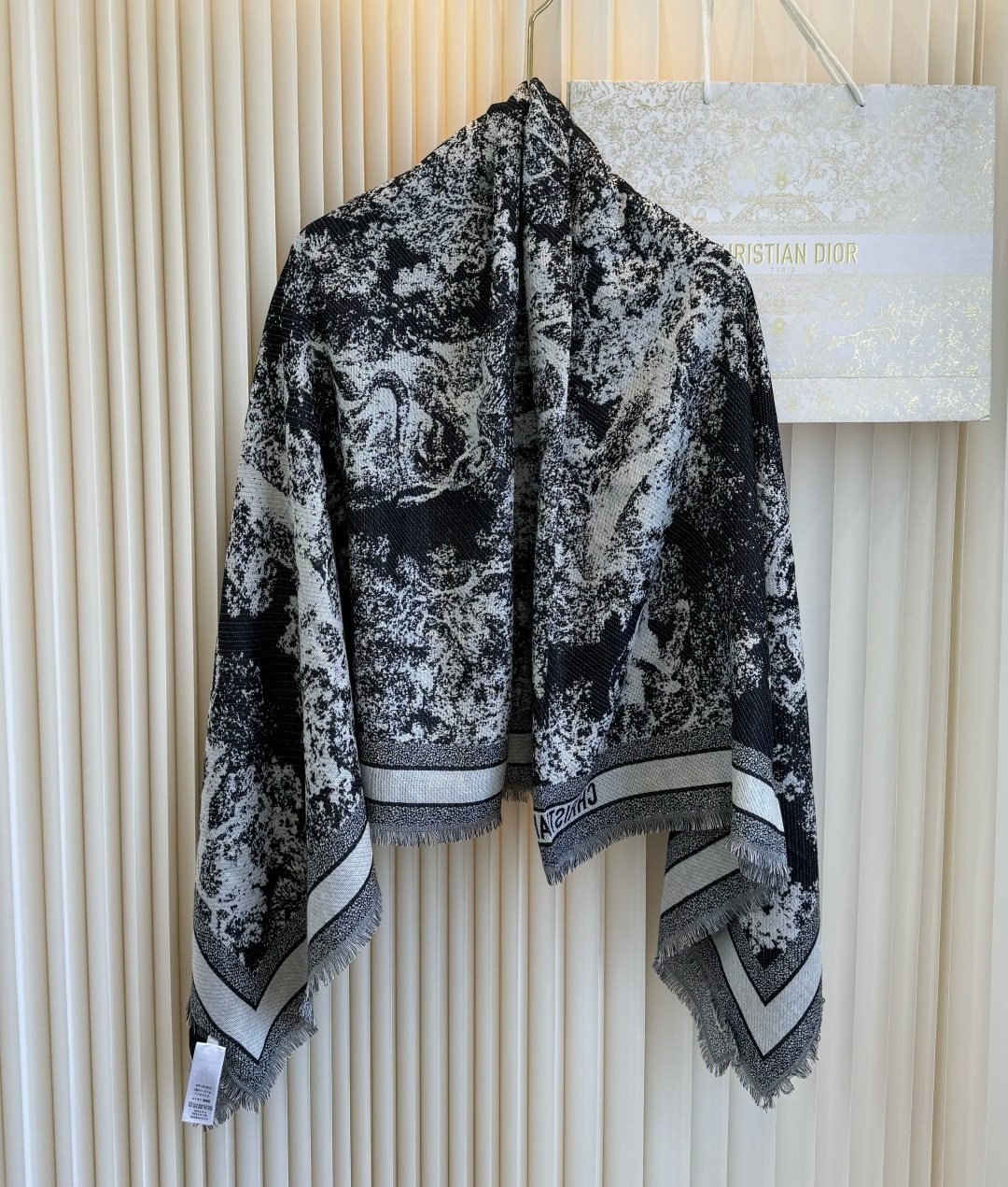 Dior Fringed Animal Print Square Scarf