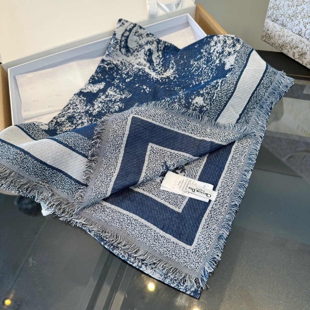 Dior Fringed Animal Print Square Scarf