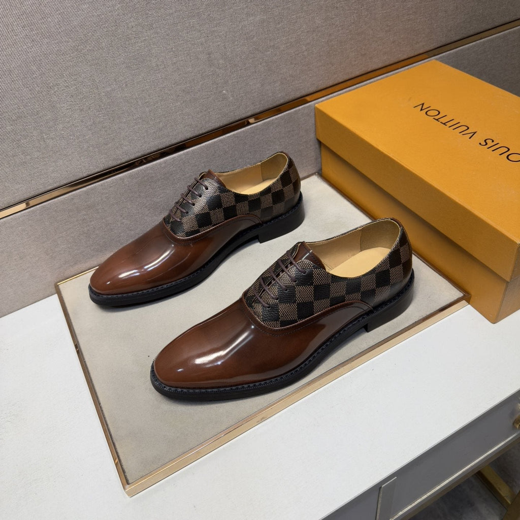 Louis Vuitton Checkered-Panel Lace-Up Dress Shoes