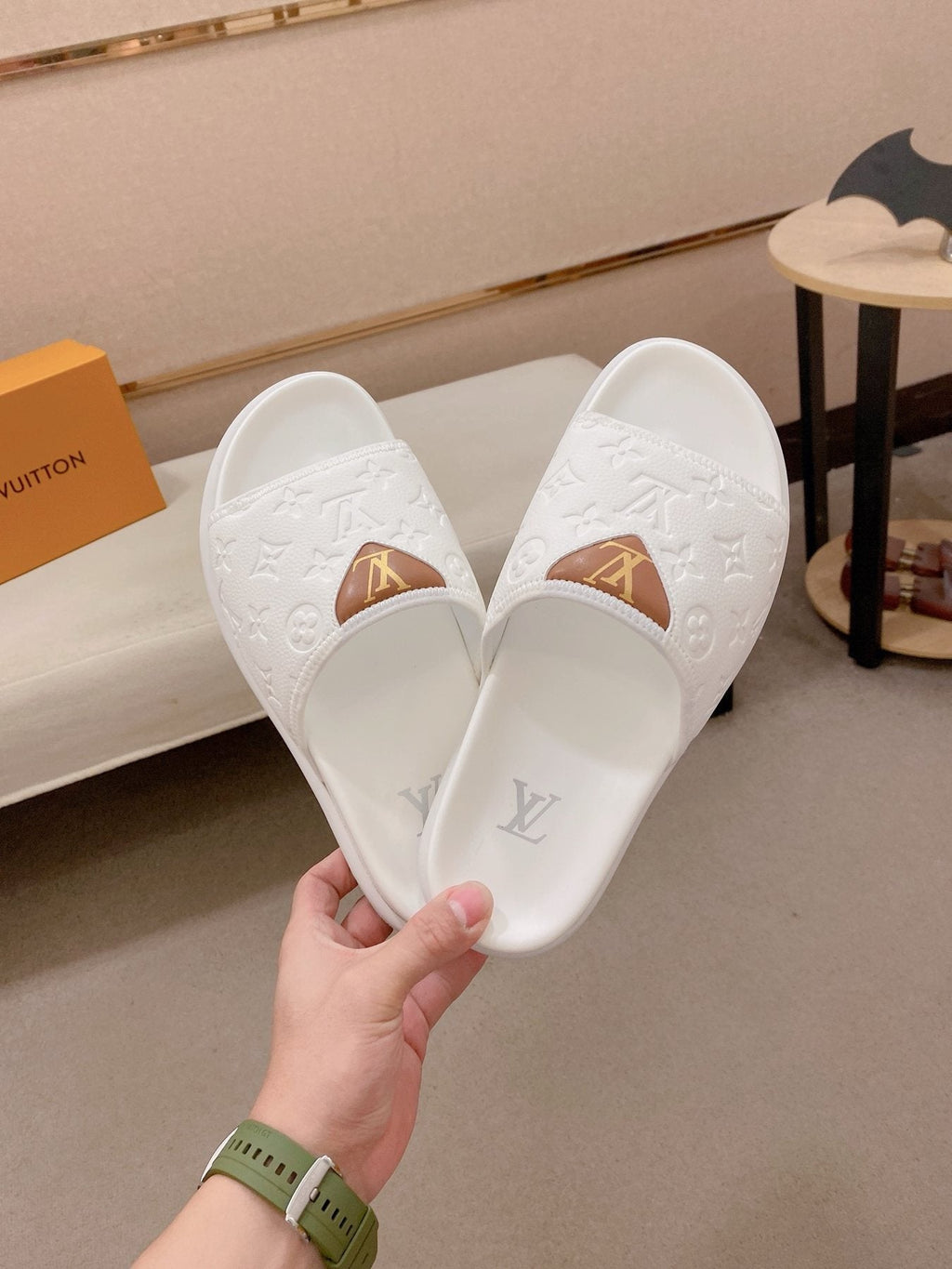 Louis Vuitton Embossed Men's Slide Sandals - Molded Sole