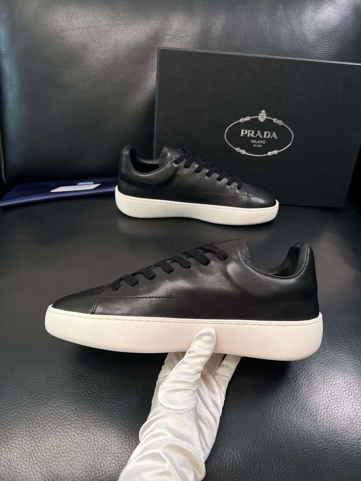 Prada Low-Top Leather Sneakers