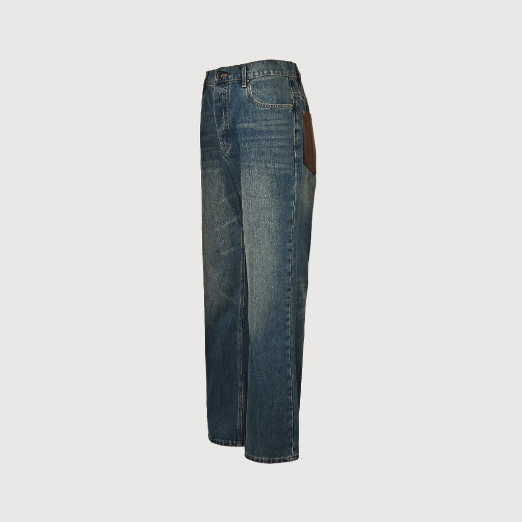 Louis Vuitton LV Leather Back Pocket Straight-Leg Jeans