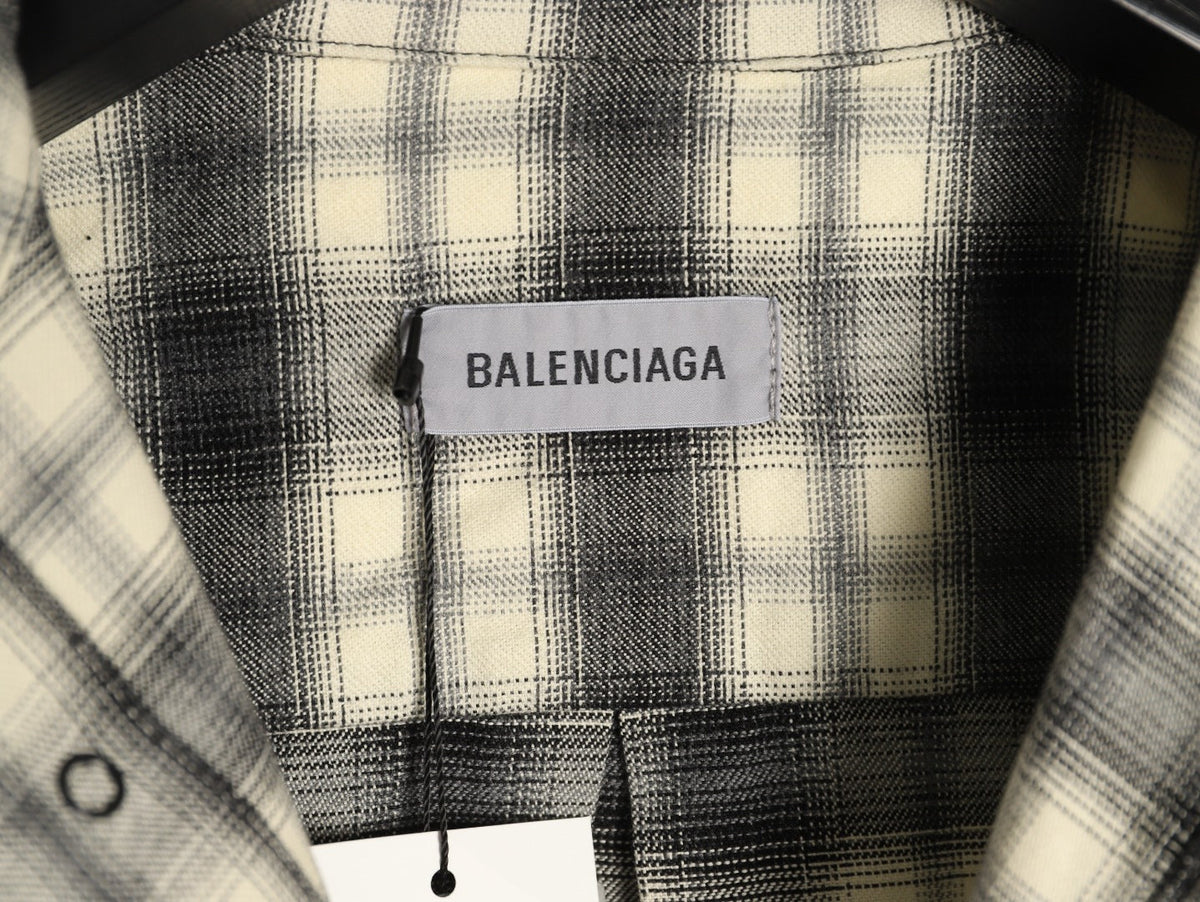Balenciaga BLCG Embroidered Plaid Long-Sleeve Shirt