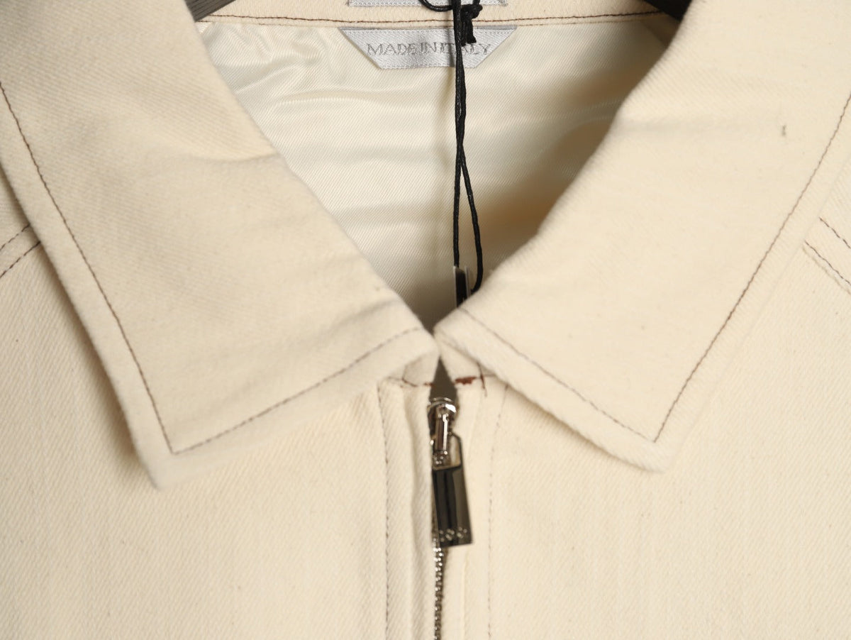 Dior 47 Lettering Collared Zip Varsity Jacket - Cream
